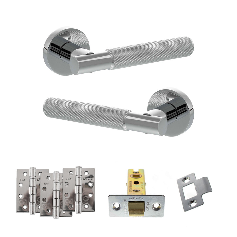 Quality image of Senza Pari Rosarno Door Handle Pack (Latch Set - 2.5" CE Latch, 4" Fire Rated Hinges x3) - Polished Chrome | Sku. adpspr170pc3 | available from Trade Door Handles.