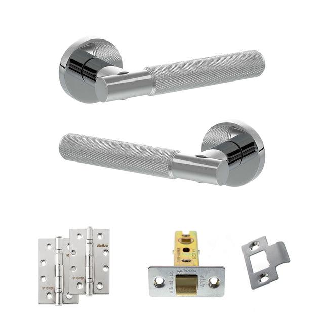 Quality image of Senza Pari Rosarno Door Handle Pack (Latch Set - 2.5" CE Latch, 4" Slim Knuckle Hinges x2) - Polished Chrome | Sku. adpspr170pc5 | available from Trade Door Handles.