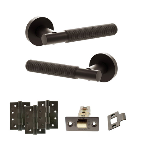 Quality image of Senza Pari Rosarno Door Handle Pack (Latch Set - 2.5" CE Latch, 4" Fire Rated Hinges x3) - Urban Dark Bronze | Sku. adpspr170udb3 | available from Trade Door Handles.