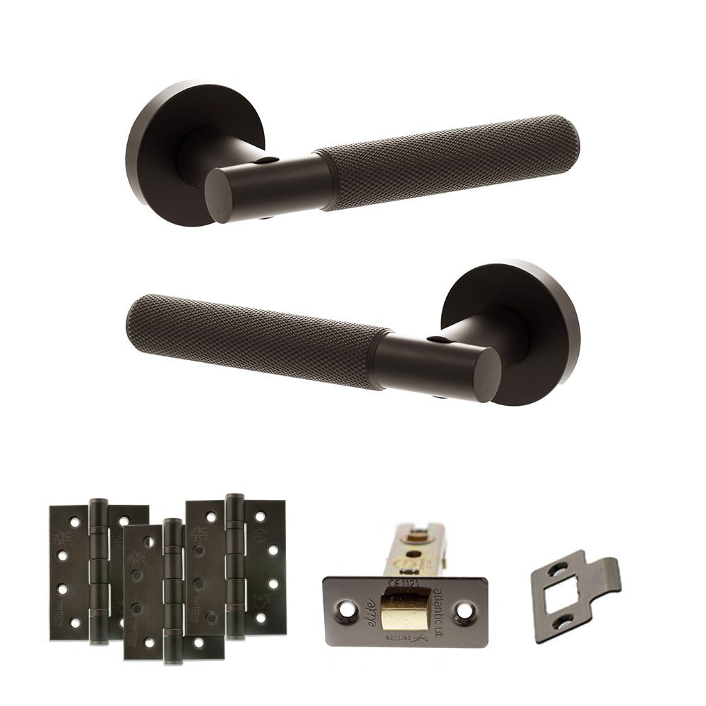 Quality image of Senza Pari Rosarno Door Handle Pack (Latch Set - 3" CE Latch, 4" Fire Rated Hinges x3) - Urban Dark Bronze | Sku. adpspr170udb4 | available from Trade Door Handles.