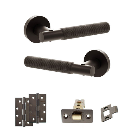 Quality image of Senza Pari Rosarno Door Handle Pack (Latch Set - 3" CE Latch, 4" Slim Knuckle Hinges x2) - Urban Dark Bronze | Sku. adpspr170udb6 | available from Trade Door Handles.