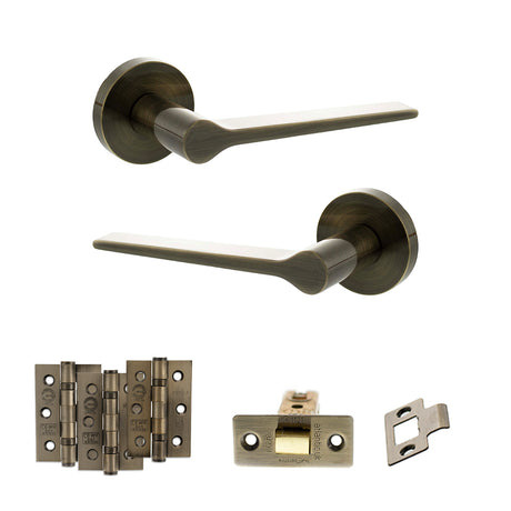 Quality image of Senza Pari Laviano Door Handle Pack (Latch Set - 2.5" CE Latch, 3" Fire Rated Hinges x3) - Antique Brass | Sku. adpspr180ab1 | available from Trade Door Handles.