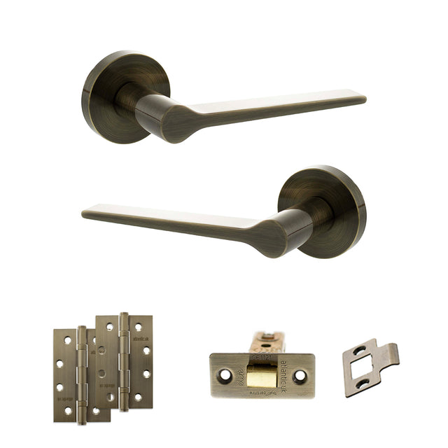 Quality image of Senza Pari Laviano Door Handle Pack (Latch Set - 2.5" CE Latch, 4" Slim Knuckle Hinges x2) - Antique Brass | Sku. adpspr180ab5 | available from Trade Door Handles.
