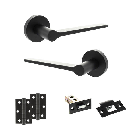 Quality image of Senza Pari Laviano Door Handle Pack (Latch Set - 2.5" Latch, 3" Hinges x2) - Matt Black | Sku. adpspr180mb7 | available from Trade Door Handles.