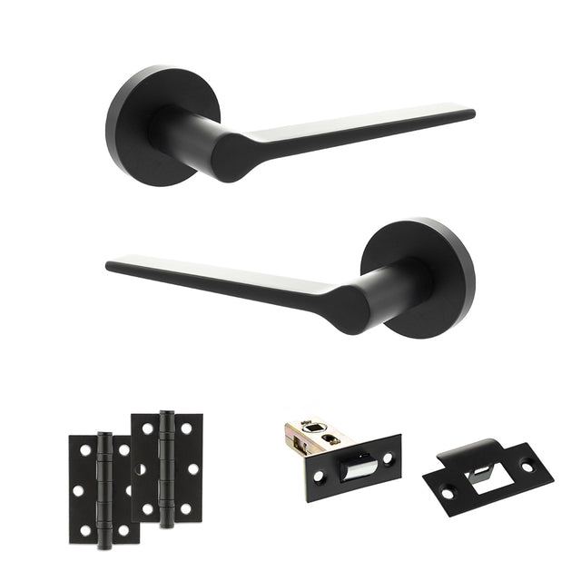 Quality image of Senza Pari Laviano Door Handle Pack (Latch Set - 2.5" Latch, 3" Hinges x2) - Matt Black | Sku. adpspr180mb7 | available from Trade Door Handles.