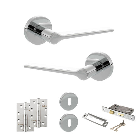 Quality image of Senza Pari Laviano Door Handle Pack (3 Lever Lock Set - 3" CE Sashlock, 4" Slim Knuckle Hinges x2) - Polished Chrome | Sku. adpspr180pc19 | available from Trade Door Handles.