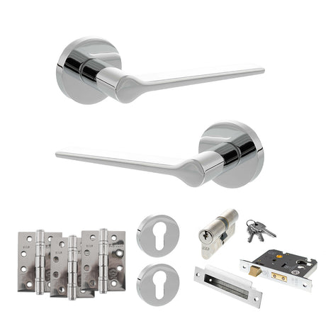 Quality image of Senza Pari Laviano Door Handle Pack (Euro Lock Set - 2.5" CE Sashlock, 4" Fire Rated Hinges x3) - Polished Chrome | Sku. adpspr180pc22 | available from Trade Door Handles.