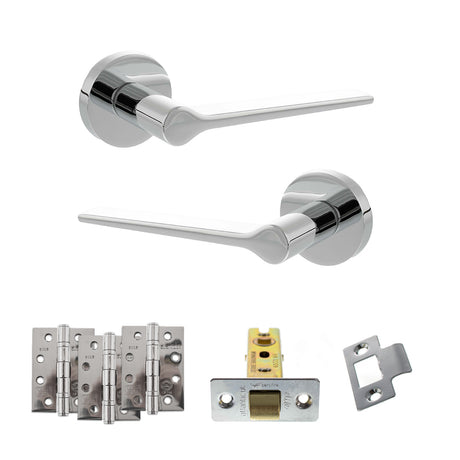 Quality image of Senza Pari Laviano Door Handle Pack (Latch Set - 3" CE Latch, 4" Fire Rated Hinges x3) - Polished Chrome | Sku. adpspr180pc4 | available from Trade Door Handles.