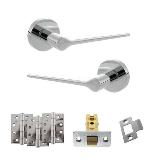 Quality image of Senza Pari Laviano Door Handle Pack (Latch Set - 3" CE Latch, 4" Fire Rated Hinges x3) - Polished Chrome | Sku. adpspr180pc4 | available from Trade Door Handles.