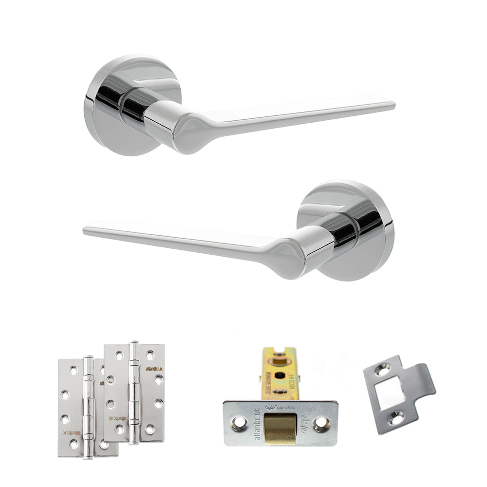Quality image of Senza Pari Laviano Door Handle Pack (Latch Set - 2.5" CE Latch, 4" Slim Knuckle Hinges x2) - Polished Chrome | Sku. adpspr180pc5 | available from Trade Door Handles.