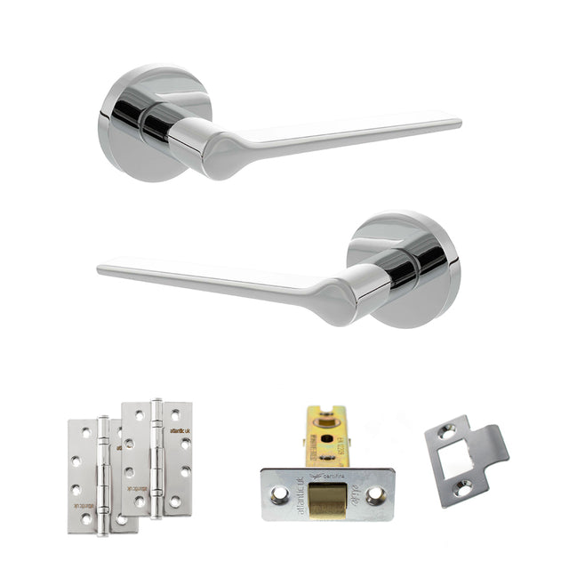 Quality image of Senza Pari Laviano Door Handle Pack (Latch Set - 2.5" CE Latch, 4" Slim Knuckle Hinges x2) - Polished Chrome | Sku. adpspr180pc5 | available from Trade Door Handles.
