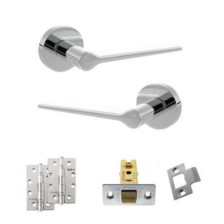 Quality image of Senza Pari Laviano Door Handle Pack (Latch Set - 3" CE Latch, 4" Slim Knuckle Hinges x2) - Polished Chrome | Sku. adpspr180pc6 | available from Trade Door Handles.