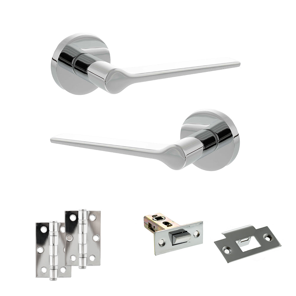 Quality image of Senza Pari Laviano Door Handle Pack (Latch Set - 2.5" Latch, 3" Hinges x2) - Polished Chrome | Sku. adpspr180pc7 | available from Trade Door Handles.