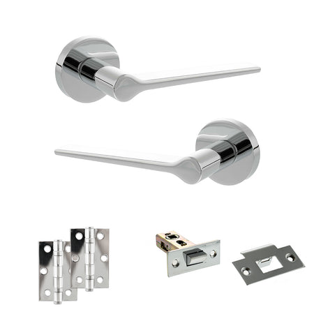 Quality image of Senza Pari Laviano Door Handle Pack (Latch Set - 2.5" Latch, 3" Hinges x2) - Polished Chrome | Sku. adpspr180pc7 | available from Trade Door Handles.