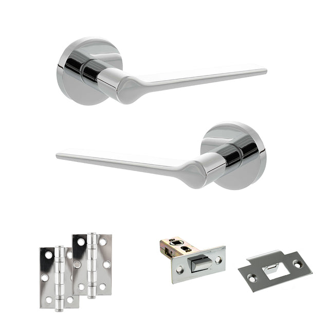 Quality image of Senza Pari Laviano Door Handle Pack (Latch Set - 2.5" Latch, 3" Hinges x2) - Polished Chrome | Sku. adpspr180pc7 | available from Trade Door Handles.