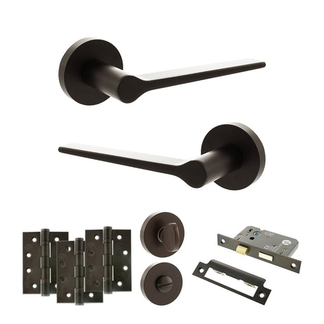 Quality image of Senza Pari Laviano Door Handle Pack (Bathroom Set - 3" CE Bathroom Lock, 4" Fire Rated Hinges x3) - Urban Dark Bronze | Sku. adpspr180udb11 | available from Trade Door Handles.