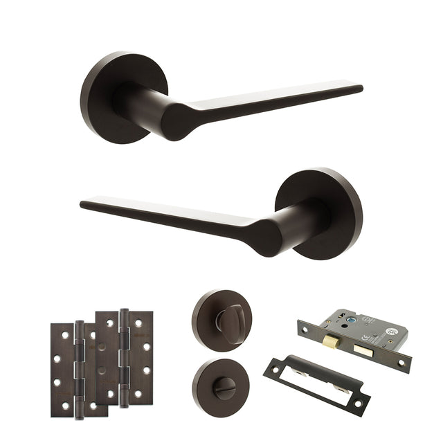 Quality image of Senza Pari Laviano Door Handle Pack (Bathroom Set - 2.5" CE Bathroom Lock, 4" Slim Knuckle Hinges x2) - Urban Dark Bronze | Sku. adpspr180udb12 | available from Trade Door Handles.