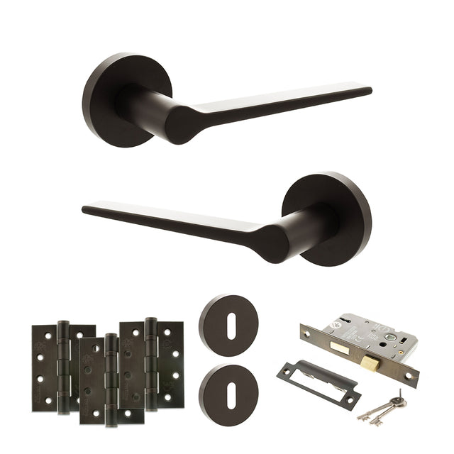 Quality image of Senza Pari Laviano Door Handle Pack (3 Lever Lock Set - 2.5" CE Sashlock, 4" Fire Rated Hinges x3) - Urban Dark Bronze | Sku. adpspr180udb16 | available from Trade Door Handles.