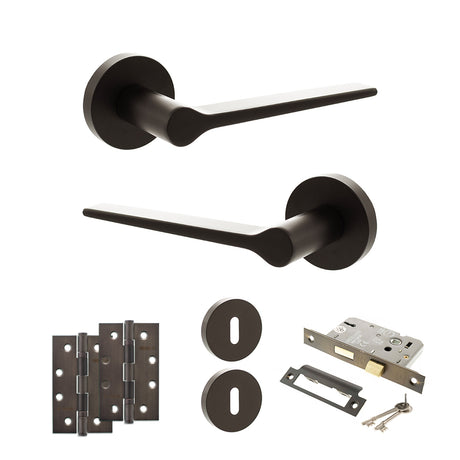 Quality image of Senza Pari Laviano Door Handle Pack (3 Lever Lock Set - 3" CE Sashlock, 4" Slim Knuckle Hinges x2) - Urban Dark Bronze | Sku. adpspr180udb19 | available from Trade Door Handles.