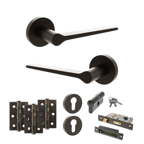 Quality image of Senza Pari Laviano Door Handle Pack (Euro Lock Set - 3" CE Sashlock, 3" Fire Rated Hinges x3) - Urban Dark Bronze | Sku. adpspr180udb21 | available from Trade Door Handles.