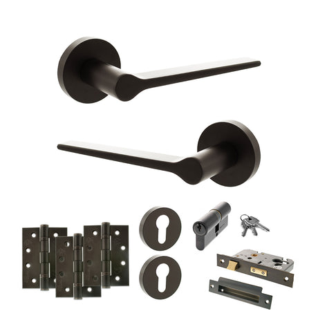 Quality image of Senza Pari Laviano Door Handle Pack (Euro Lock Set - 2.5" CE Sashlock, 4" Fire Rated Hinges x3) - Urban Dark Bronze | Sku. adpspr180udb22 | available from Trade Door Handles.