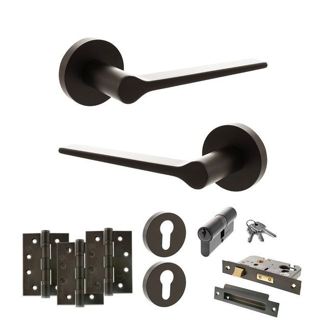 Quality image of Senza Pari Laviano Door Handle Pack (Euro Lock Set - 2.5" CE Sashlock, 4" Fire Rated Hinges x3) - Urban Dark Bronze | Sku. adpspr180udb22 | available from Trade Door Handles.