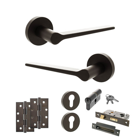 Quality image of Senza Pari Laviano Door Handle Pack (Euro Lock Set - 3" CE Sashlock, 4" Slim Knuckle Hinges x2) - Urban Dark Bronze | Sku. adpspr180udb25 | available from Trade Door Handles.