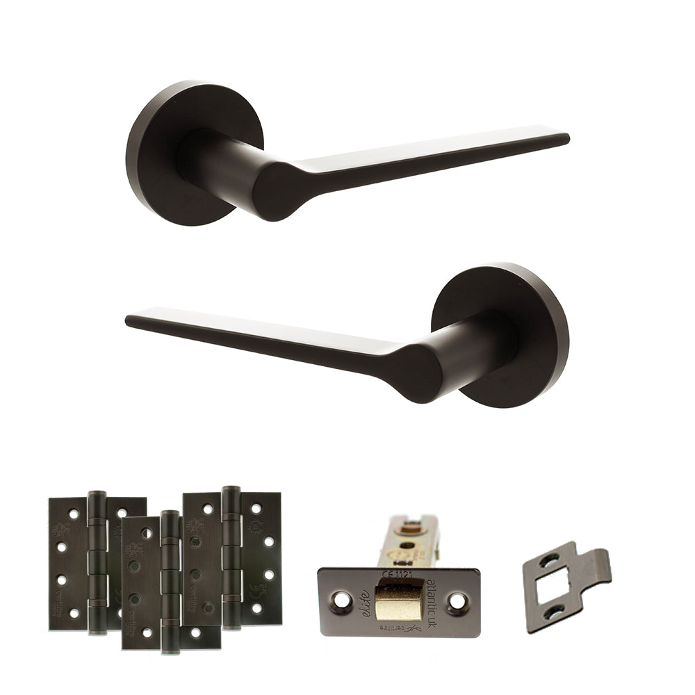 Quality image of Senza Pari Laviano Door Handle Pack (Latch Set - 3" CE Latch, 4" Fire Rated Hinges x3) - Urban Dark Bronze | Sku. adpspr180udb4 | available from Trade Door Handles.