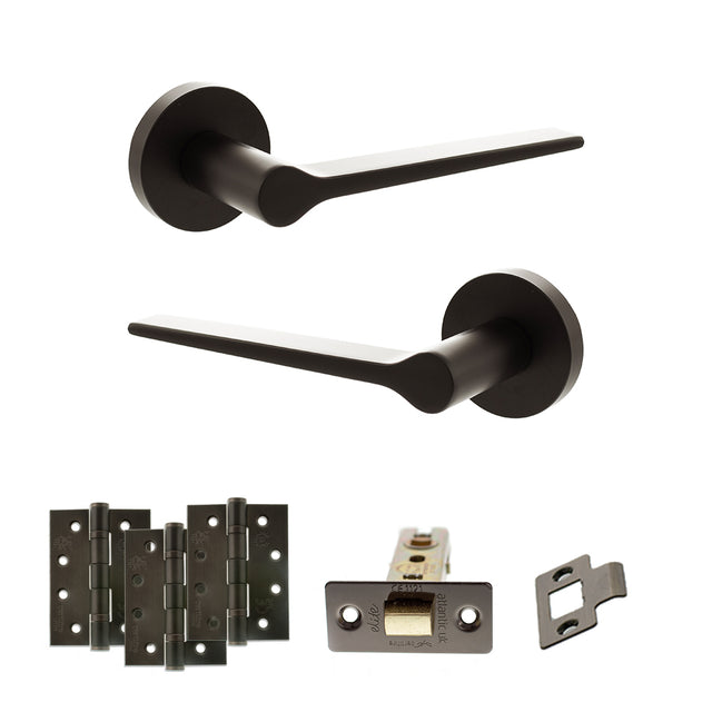 Quality image of Senza Pari Laviano Door Handle Pack (Latch Set - 3" CE Latch, 4" Fire Rated Hinges x3) - Urban Dark Bronze | Sku. adpspr180udb4 | available from Trade Door Handles.