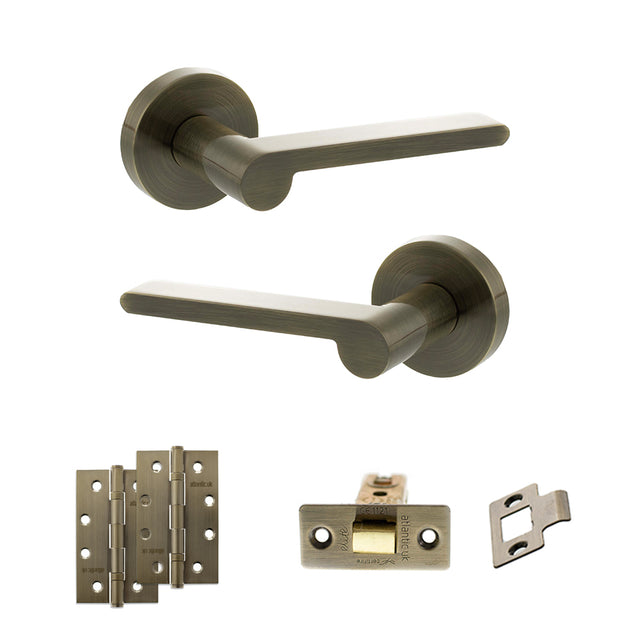 Quality image of Senza Pari Darrio Door Handle Pack (Latch Set - 3" CE Latch, 4" Slim Knuckle Hinges x2) - Antique Brass | Sku. adpspro218ab6 | available from Trade Door Handles.