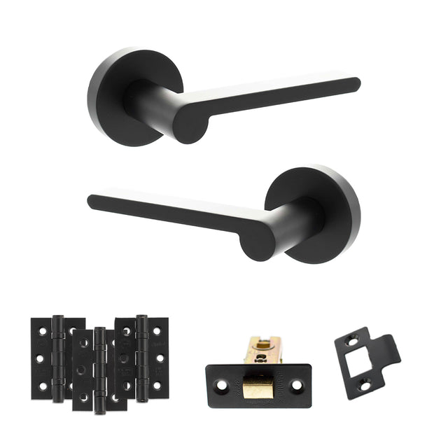 Quality image of Senza Pari Darrio Door Handle Pack (Latch Set - 2.5" CE Latch, 3" Fire Rated Hinges x3) - Matt Black | Sku. adpspro218mb1 | available from Trade Door Handles.
