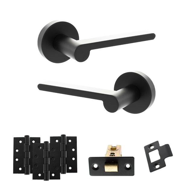 Quality image of Senza Pari Darrio Door Handle Pack (Latch Set - 3" CE Latch, 4" Fire Rated Hinges x3) - Matt Black | Sku. adpspro218mb4 | available from Trade Door Handles.