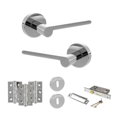 Quality image of Senza Pari Darrio Door Handle Pack (3 Lever Lock Set - 3" CE Sashlock, 3" Fire Rated Hinges x3) - Polished Chrome | Sku. adpspro218pc15 | available from Trade Door Handles.