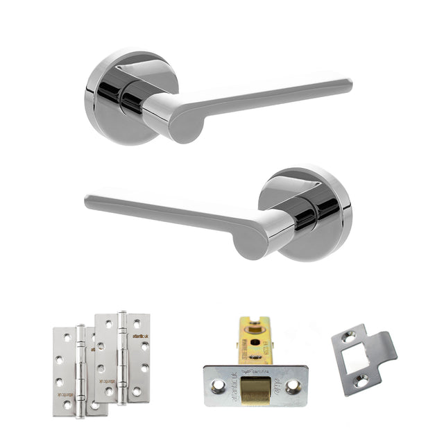 Quality image of Senza Pari Darrio Door Handle Pack (Latch Set - 2.5" CE Latch, 4" Slim Knuckle Hinges x2) - Polished Chrome | Sku. adpspro218pc5 | available from Trade Door Handles.