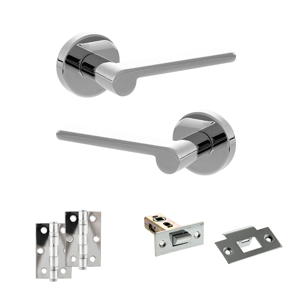 Quality image of Senza Pari Darrio Door Handle Pack (Latch Set - 2.5" Latch, 3" Hinges x2) - Polished Chrome | Sku. adpspro218pc7 | available from Trade Door Handles.