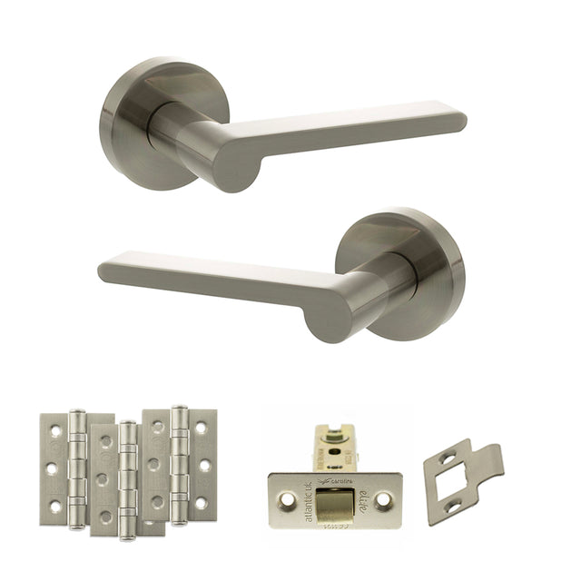 Quality image of Senza Pari Darrio Door Handle Pack (Latch Set - 2.5" CE Latch, 3" Fire Rated Hinges x3) - Satin Nickel | Sku. adpspro218sn1 | available from Trade Door Handles.