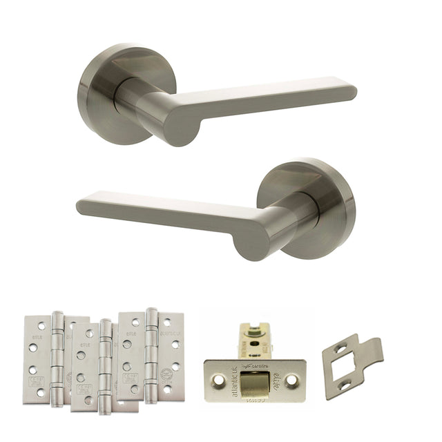 Quality image of Senza Pari Darrio Door Handle Pack (Latch Set - 3" CE Latch, 4" Fire Rated Hinges x3) - Satin Nickel | Sku. adpspro218sn4 | available from Trade Door Handles.