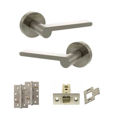 Quality image of Senza Pari Darrio Door Handle Pack (Latch Set - 3" CE Latch, 4" Slim Knuckle Hinges x2) - Satin Nickel | Sku. adpspro218sn6 | available from Trade Door Handles.