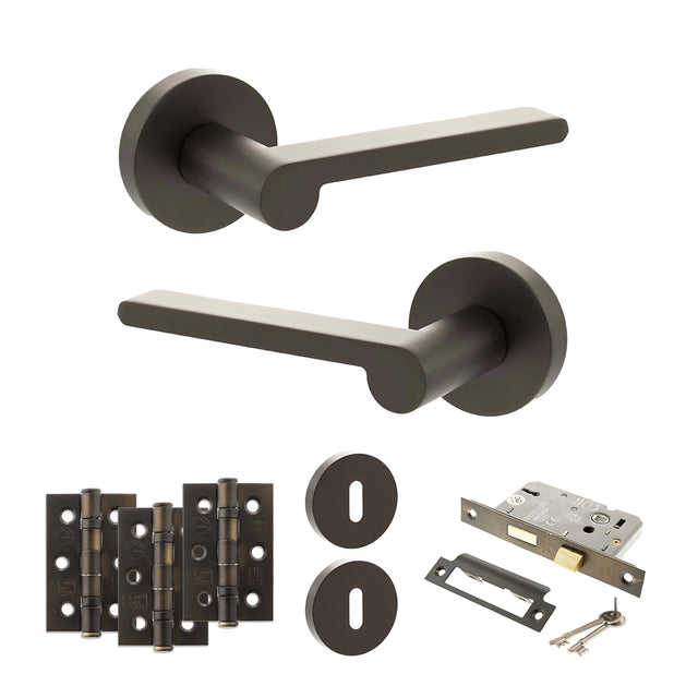 Quality image of Senza Pari Darrio Door Handle Pack (3 Lever Lock Set - 3" CE Sashlock, 3" Fire Rated Hinges x3) - Urban Dark Bronze | Sku. adpspro218udb15 | available from Trade Door Handles.