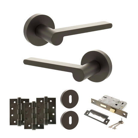 Quality image of Senza Pari Darrio Door Handle Pack (3 Lever Lock Set - 3" CE Sashlock, 4" Fire Rated Hinges x3) - Urban Dark Bronze | Sku. adpspro218udb17 | available from Trade Door Handles.