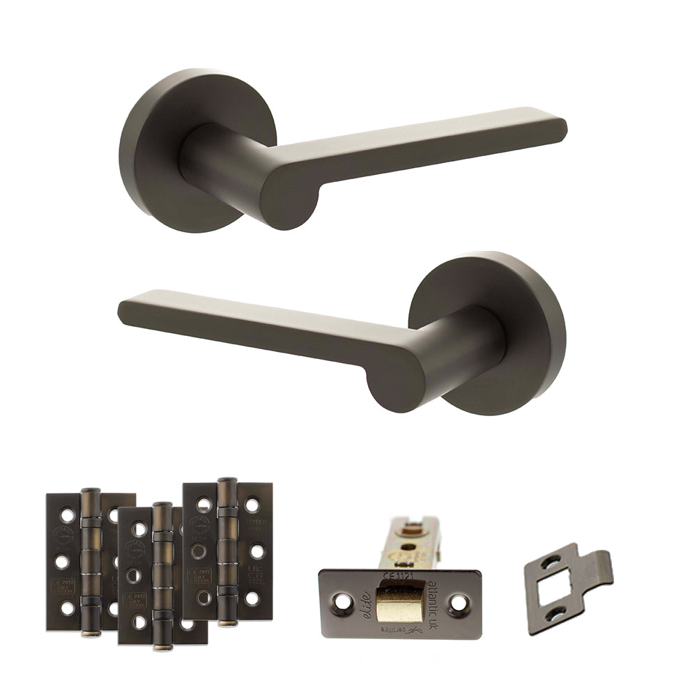 Quality image of Senza Pari Darrio Door Handle Pack (Latch Set - 2.5" CE Latch, 3" Fire Rated Hinges x3) - Urban Dark Bronze | Sku. adpspro218udb1 | available from Trade Door Handles.