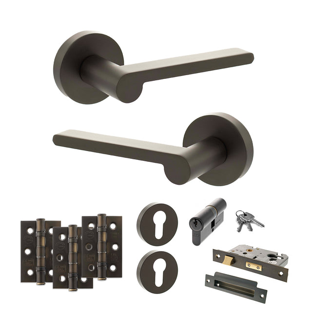 Quality image of Senza Pari Darrio Door Handle Pack (Euro Lock Set - 3" CE Sashlock, 3" Fire Rated Hinges x3) - Urban Dark Bronze | Sku. adpspro218udb21 | available from Trade Door Handles.