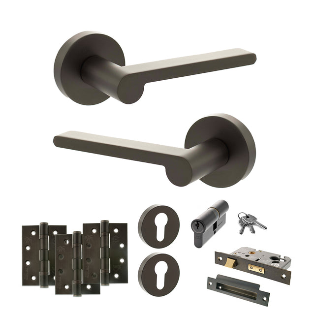 Quality image of Senza Pari Darrio Door Handle Pack (Euro Lock Set - 2.5" CE Sashlock, 4" Fire Rated Hinges x3) - Urban Dark Bronze | Sku. adpspro218udb22 | available from Trade Door Handles.