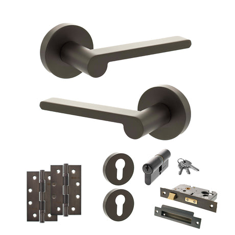 Quality image of Senza Pari Darrio Door Handle Pack (Euro Lock Set - 3" CE Sashlock, 4" Slim Knuckle Hinges x2) - Urban Dark Bronze | Sku. adpspro218udb25 | available from Trade Door Handles.
