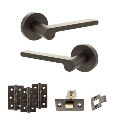Quality image of Senza Pari Darrio Door Handle Pack (Latch Set - 3" CE Latch, 3" Fire Rated Hinges x3) - Urban Dark Bronze | Sku. adpspro218udb2 | available from Trade Door Handles.