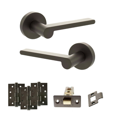 Quality image of Senza Pari Darrio Door Handle Pack (Latch Set - 2.5" CE Latch, 4" Fire Rated Hinges x3) - Urban Dark Bronze | Sku. adpspro218udb3 | available from Trade Door Handles.
