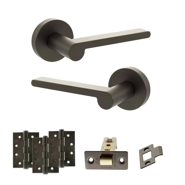 Quality image of Senza Pari Darrio Door Handle Pack (Latch Set - 2.5" CE Latch, 4" Fire Rated Hinges x3) - Urban Dark Bronze | Sku. adpspro218udb3 | available from Trade Door Handles.