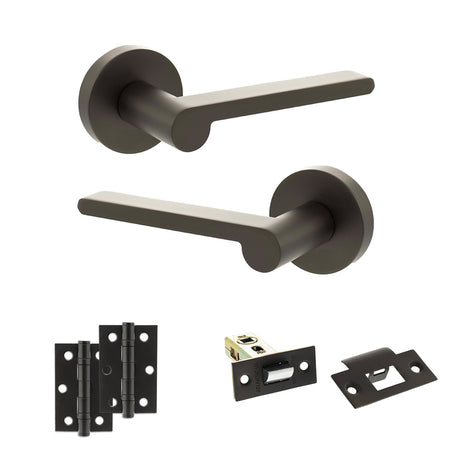 Quality image of Senza Pari Darrio Door Handle Pack (Latch Set - 2.5" Latch, 3" Hinges x2) - Urban Dark Bronze | Sku. adpspro218udb7 | available from Trade Door Handles.