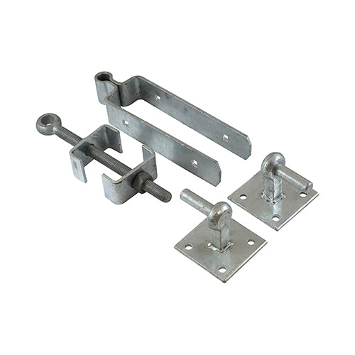 This is an image of Timco - Adjustable Hinge Set With Hook On Plate - Hot Dipped Galvanised 450mm (1 Each Plain Bag) AFHP450G