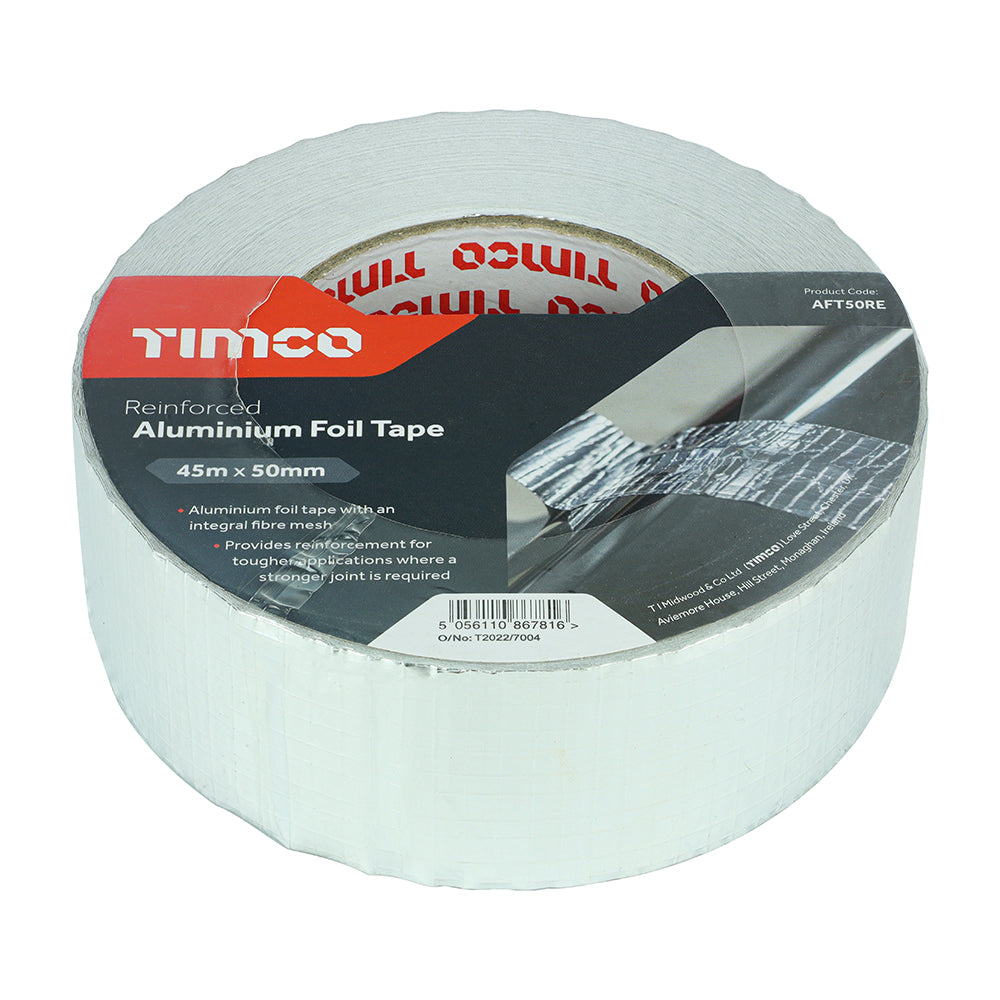 This is an image of Timco - Reinforced Aluminium Foil Tape 45m x 50mm (1 Each Roll) PCSAFT50RE